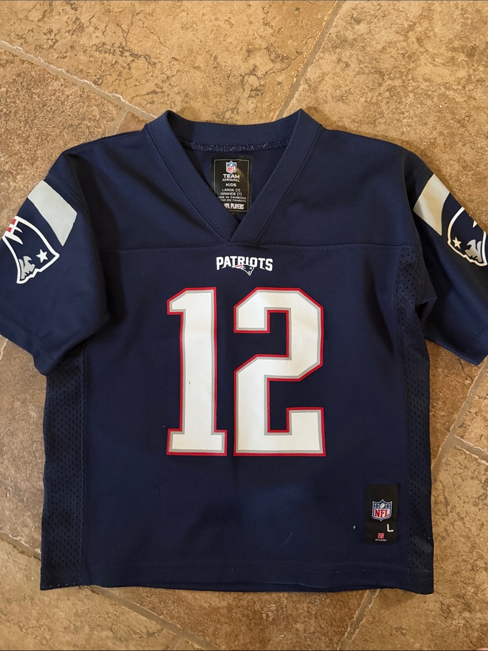 Kids Size 7 Youth Boys Navy #12 Football Jersey - BRADY
